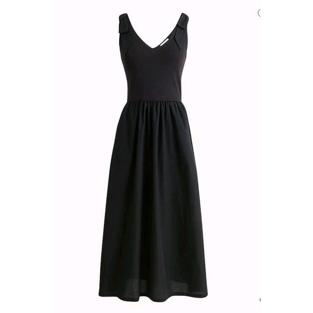 J.Crew Bow-strap Knit Mixy Dress Black Sleeveless Cotton Tencel CK485 Size M NWT
